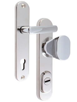 Sicherheitsbeschlag Rostex R1, Rund, Chrom Edelstahl, Griff - Ovalgriff