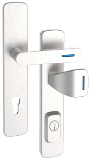 Rostex RX1 Astra RC3 Sicherheitsbeschlag, Edelstahl matt, Luminoblau, Bologna-Griff � Quadratischer Griff