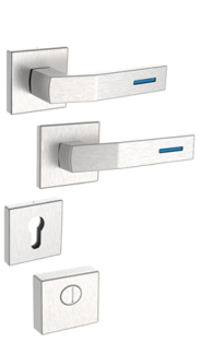 Sicherheits-Rosettenbeschlag Rostex R4/H, eckig, Edelstahl matt, luminoblau, f�r Serie Economy