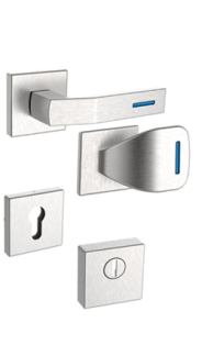 Sicherheits-Rosettenbeschlag Rostex R1/H MT Finish, Quadratisch, Edelstahl matt, Luminoblau, f�r Serie Elite und Termo